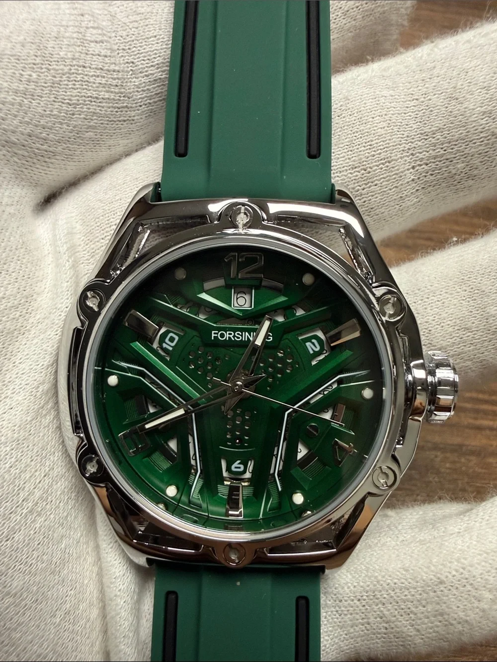 Men's Green Sport Watch with Green Silicone Strap